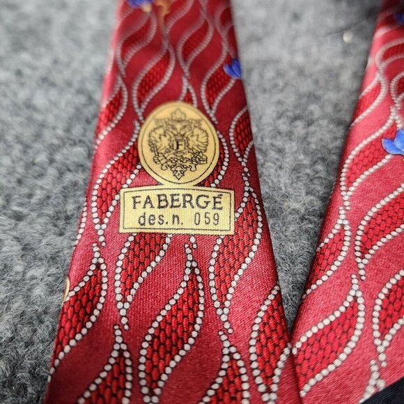 Faberge Necktie Men’s Red Pink Blue Flower All Silk Tie Handmade USA - Picture 5 of 8
